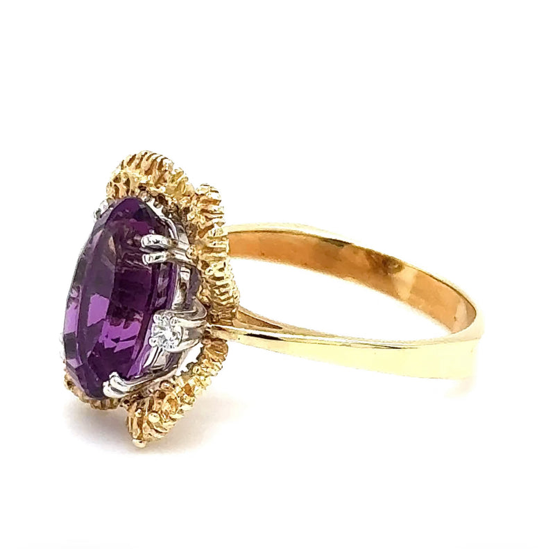 Handgefertigter Amethyst Ring in 14 Karat Gelb -& Weißgold mit Brillanten