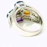 Cocktailring in 14 Karat Weißgold mit Saphir, Turmalin, Citrin, Amethyst & Brillanten