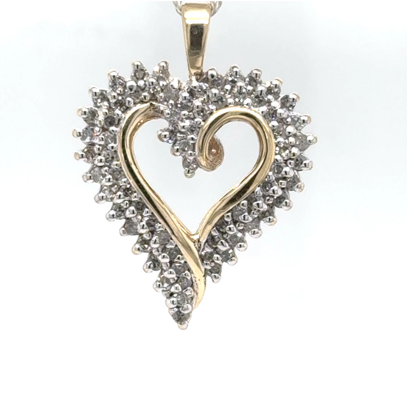 Elegant bicolor heart in 10 carat gold with 67 diamonds