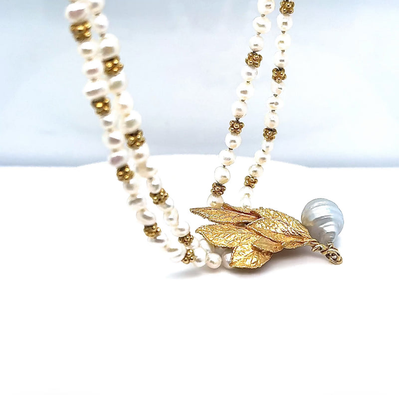 Stilvolles Perlen Collier in 18 Karat Gelbgold - Handarbeit Ehinger Schwarz