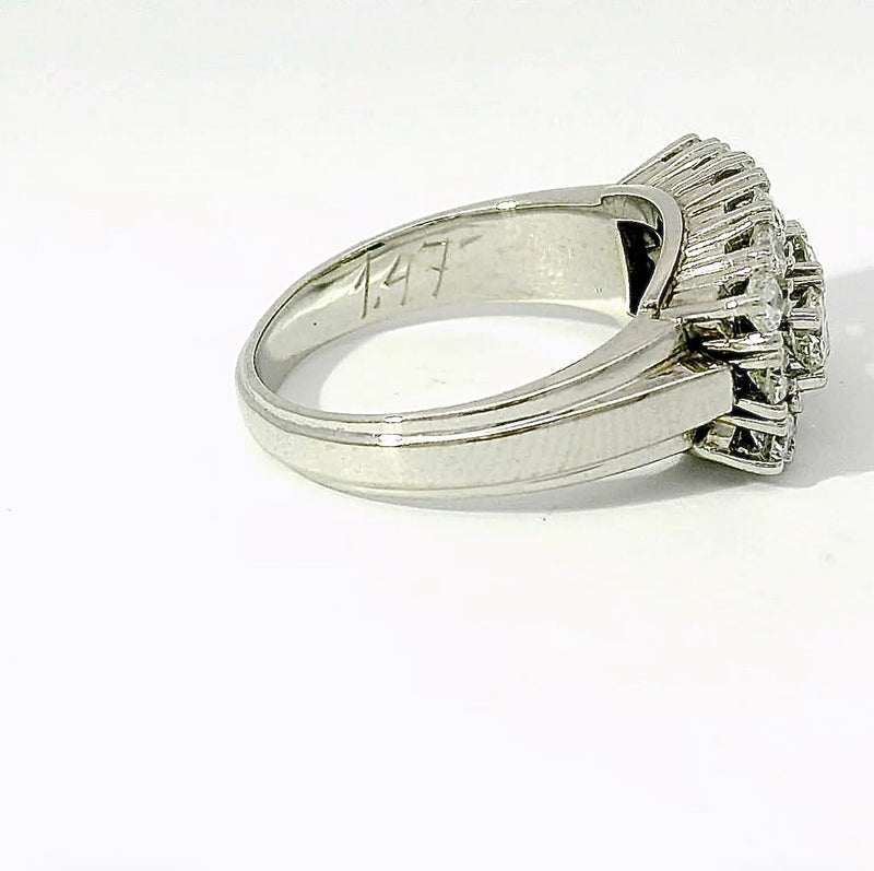 Vintage-Cocktailring in 14 Karat Weißgold mit 1,47 ct hochfeinen Brillanten