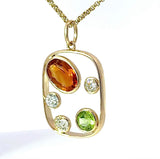 Ausgefallener Peridot / Citrin Anhänger in 14 Karat Gelbgold mit großen Diamanten
