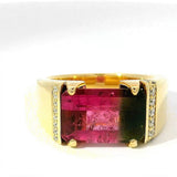 Beeindruckender Ring in 14 Karat Gelbgold mit Bicolor-Turmalin & Brillanten