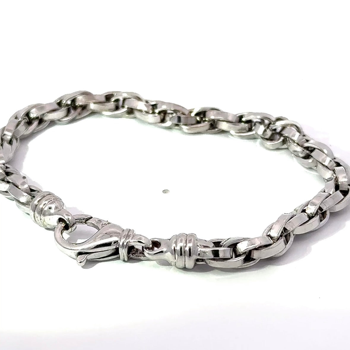 Ausgefallenes massives Fantasie-Armband in 14 Karat Weißgold mit Karabiner