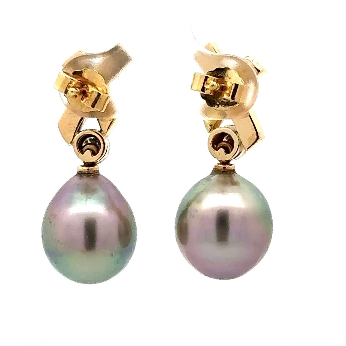 Elegante Ohrringe in 18 Karat Gelbgold mit Tahitiperlen und Brillanten in Handarbeit