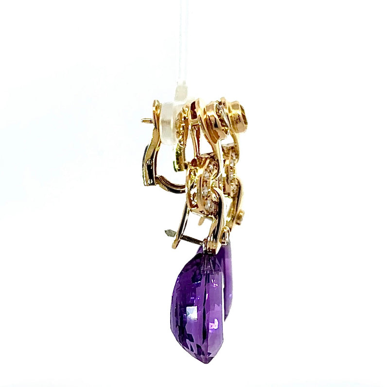 Wirkungsvolle Hängeohrringe in 18 Karat Gelbgold mit Brillanten, Citrin & Amethyst