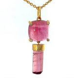 Moderner Anhänger in 14 Karat Gelbgold mit rosa Turmalinen & Brillanten