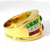 Dominanter Ring in 18 Karat Gelbgold mit Rubinen, Smaragden & Brillanten