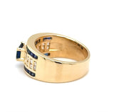 Ausgefallener Ring in 18 Karat Gelbgold mit leuchtend blauen Saphiren und Brillanten