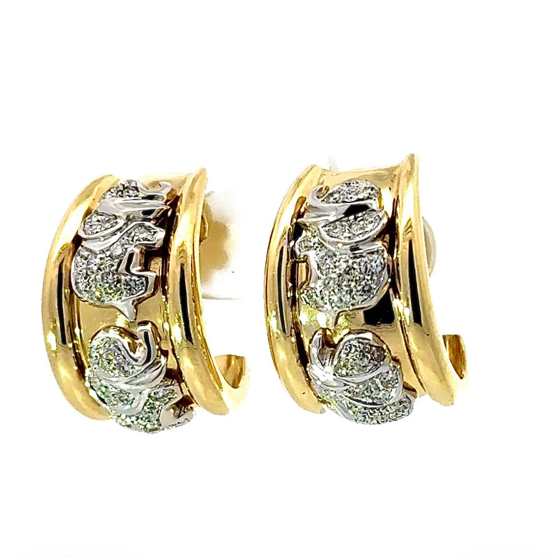Handgefertigte Halbkreolen in 18 Karat Gelb- & Weißgold mit feinen Brillanten