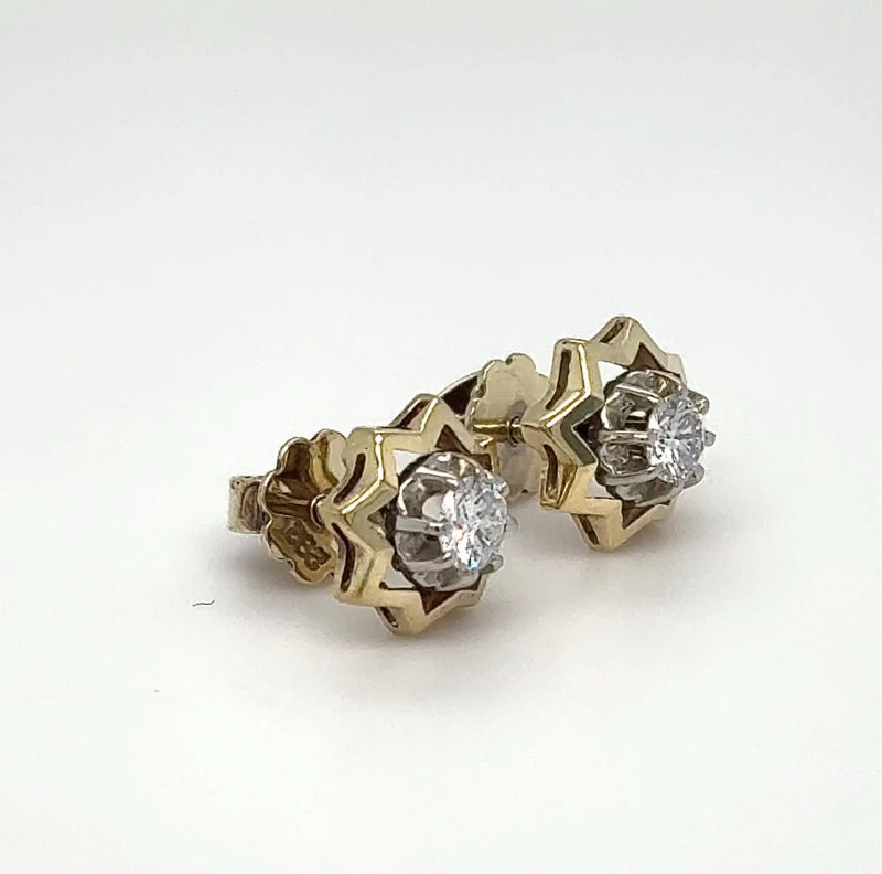 Stilvolle Ohrstecker in 14 Karat (585) Gelb-und Weißgold mit feinen Brillanten