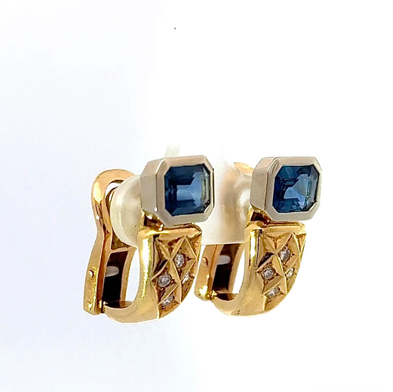 Ausgefallene Ohrringe in 18 Karat Gold mit Saphiren & Brillanten