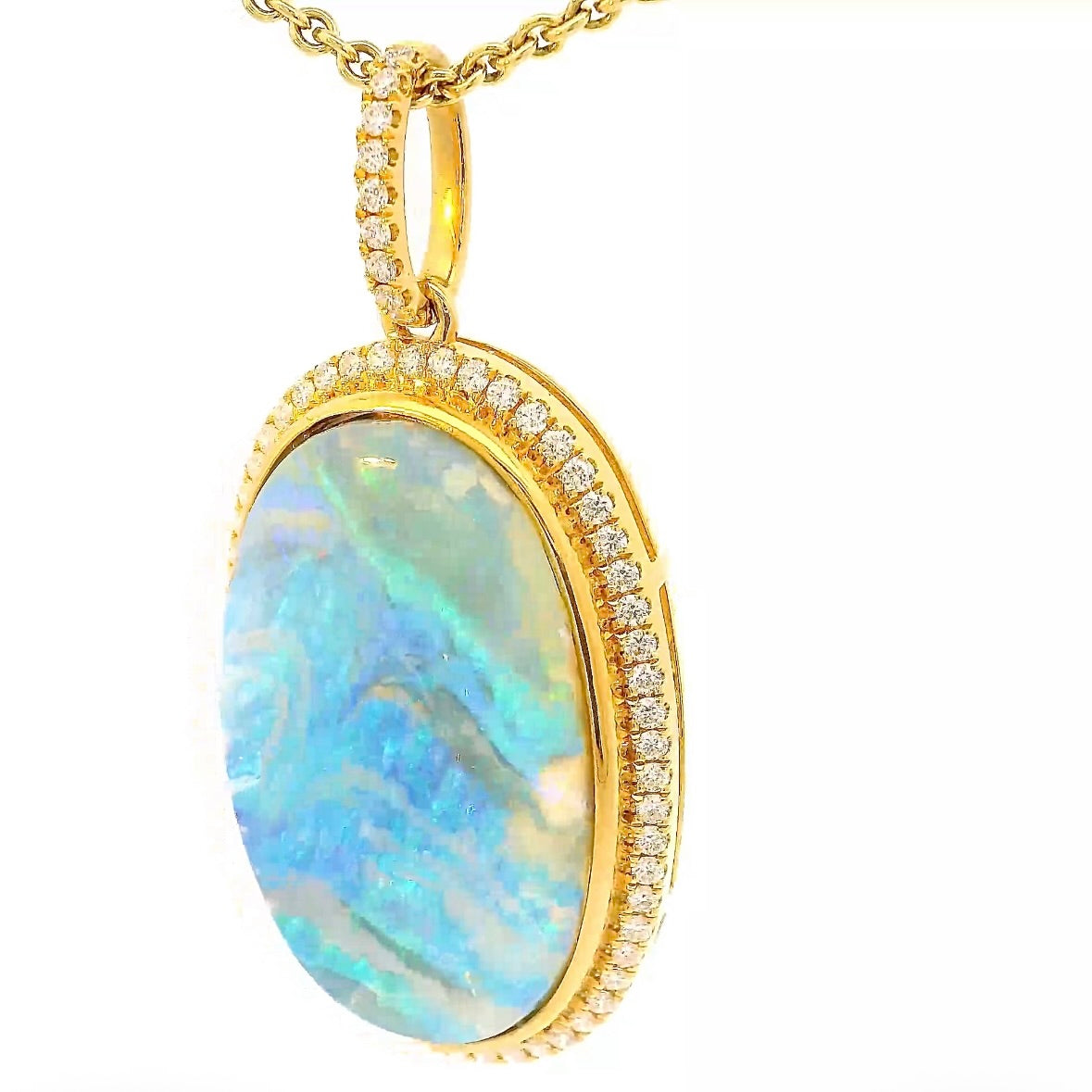 Prunkvoller Anhänger in 18 Karat Gelbgold mit australischem Boulderopal & Brillanten