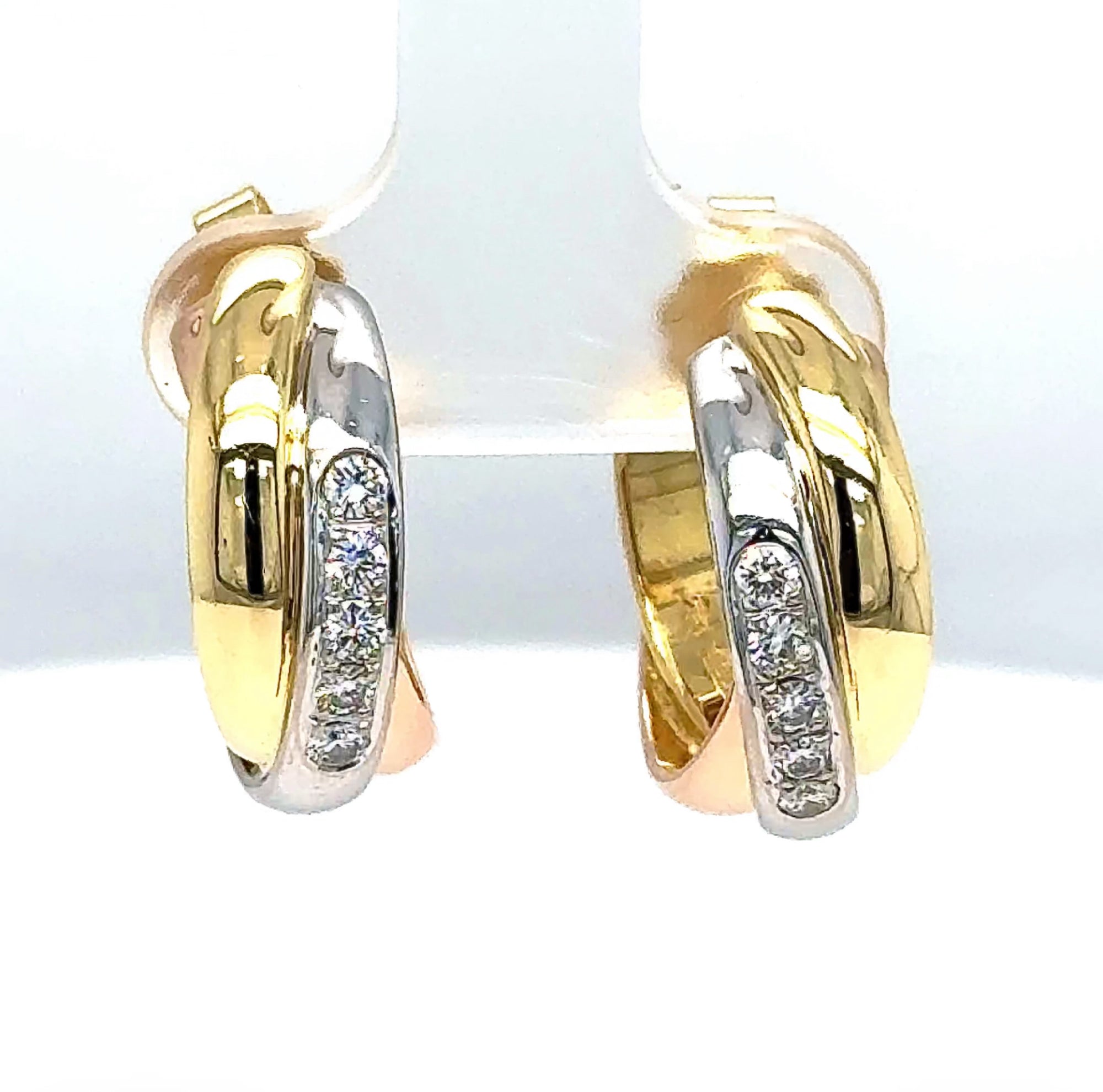 Edle Wempe Ohrringe in 18 Karat Tricolor Gold mit hochfeinen Brillanten