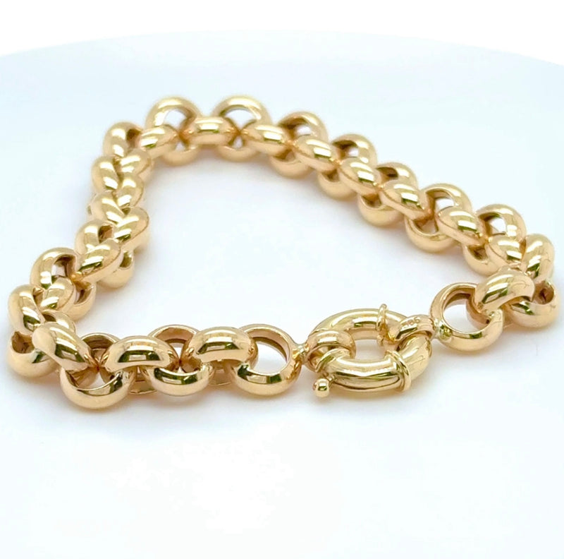Modernes Erbsketten Armband in 14 Karat Gelbgold mit großen Federring