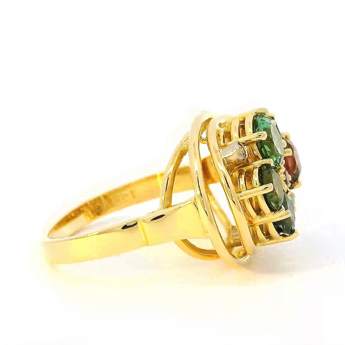 Lebhafter Ring in 18 Karat Gelbgold mit bunten Turmalinen & Brillanten