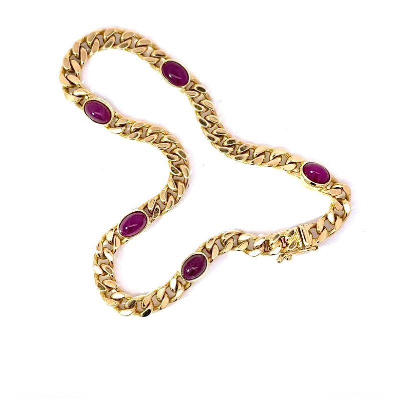 Zeitloses Panzerarmband in 14 Karat Gelbgold mit Rubinen