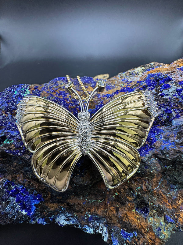 Schmetterling-Anhänger in 14 Karat Gelb- & Weißgold mit Diamanten & Brillanten