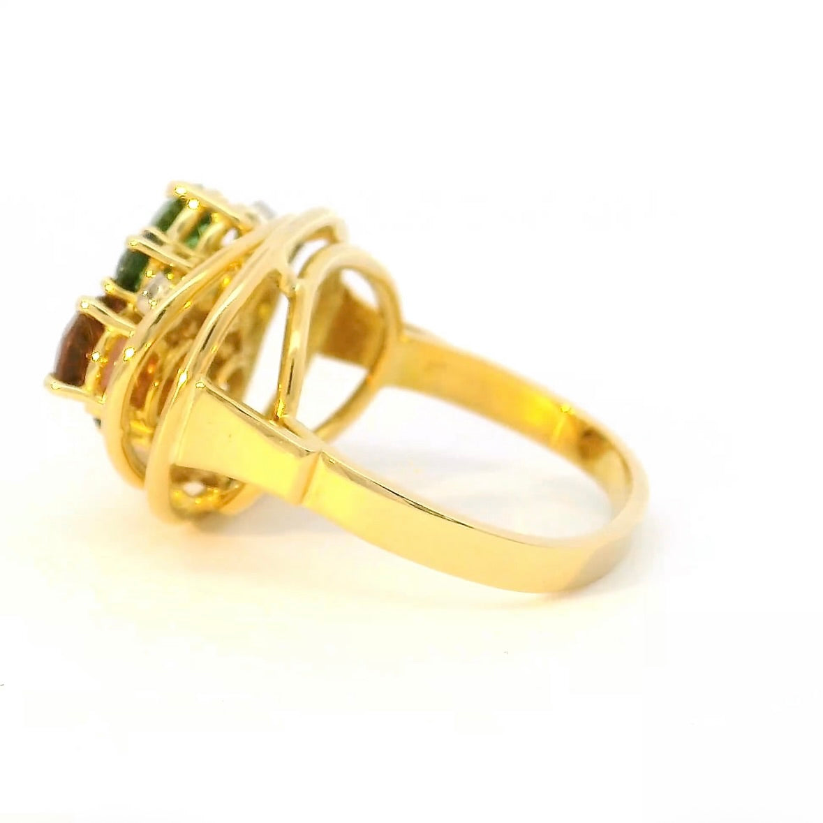 Lebhafter Ring in 18 Karat Gelbgold mit bunten Turmalinen & Brillanten