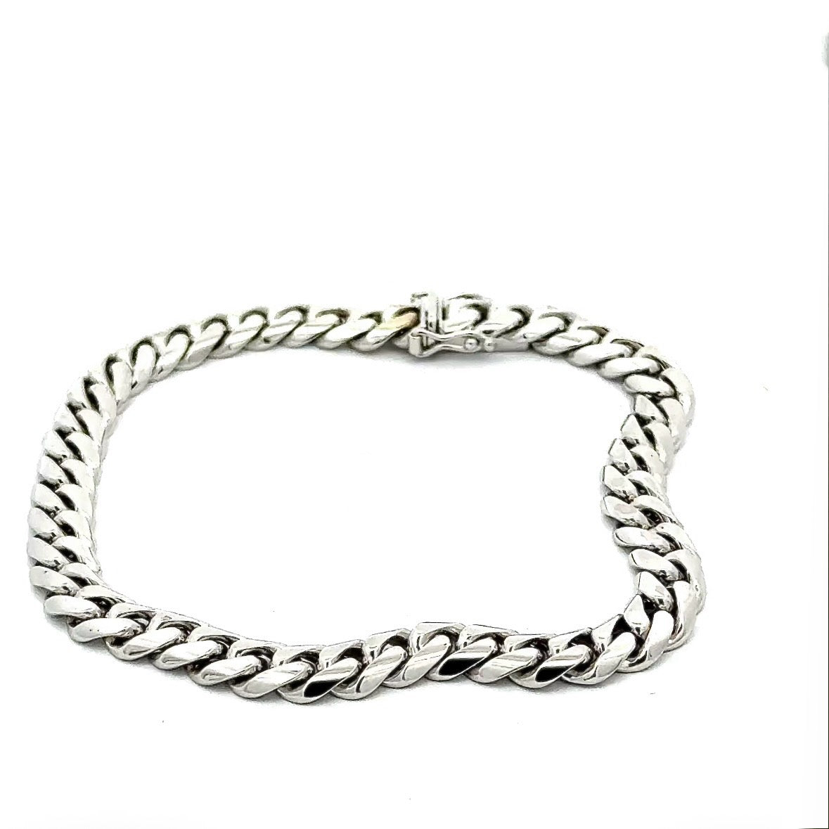 Solid curb chain bracelet in 18k (750) white gold with box clasp