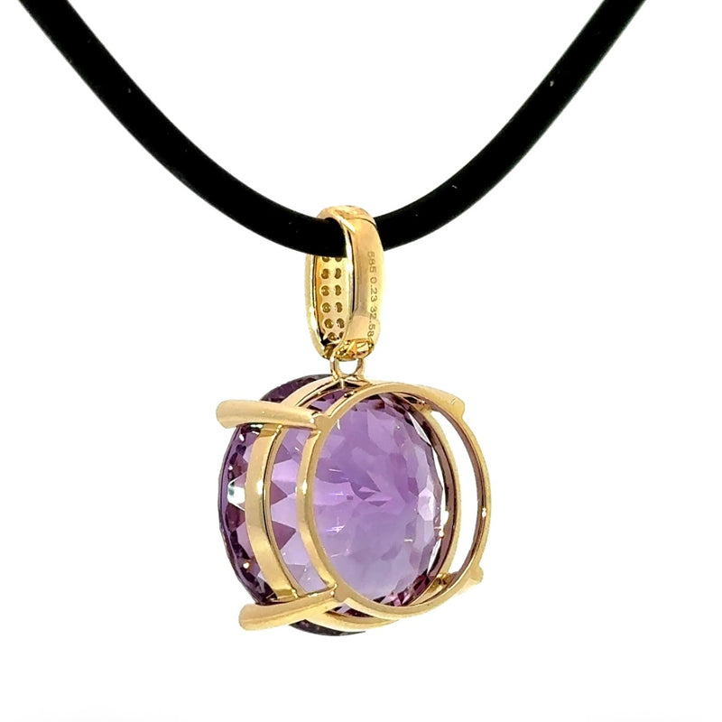 Moderner Anhänger in 14 Karat Gelbgold mit feinen Amethyst & Brillanten