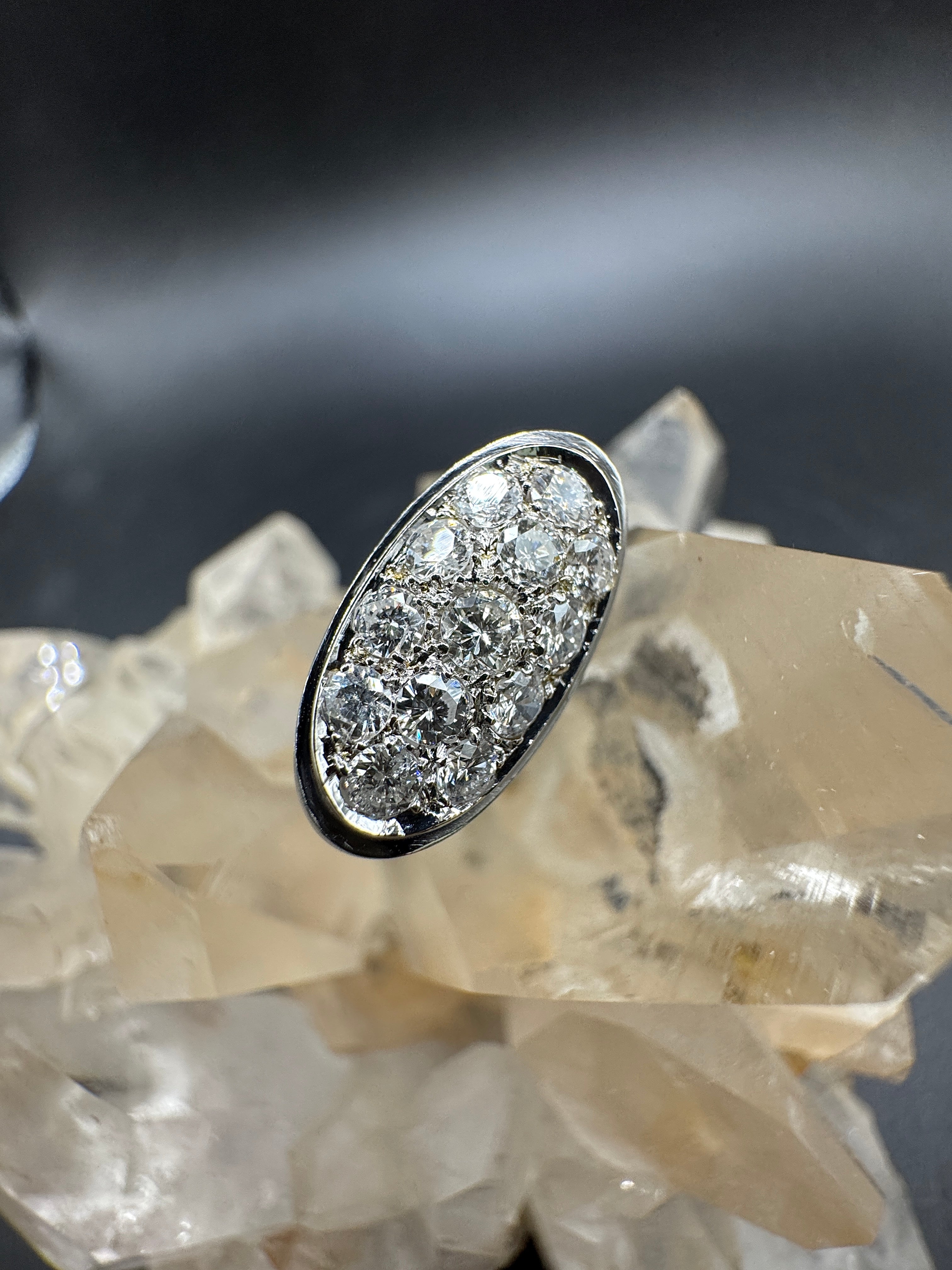Massieve 18k witgouden ring bezet met zeer fijne pavé briljant geslepen diamanten
