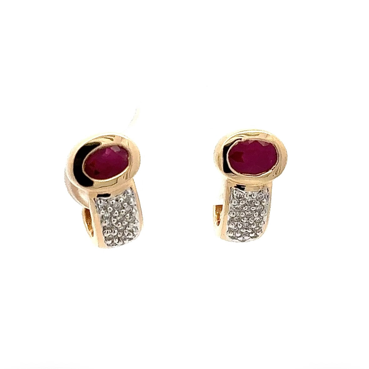 Timeless Half-Hoop Earrings in 14 Karat Yellow Gold with Rubies & Brilliant-Cut Diamonds