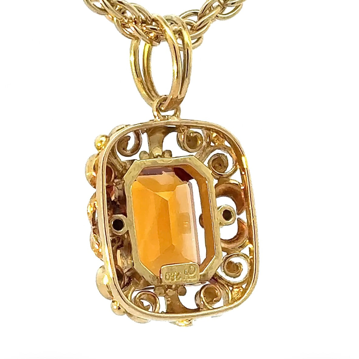 Handcrafted pendant in 18k yellow gold with citrine & brilliant-cut diamonds by Jaufmann