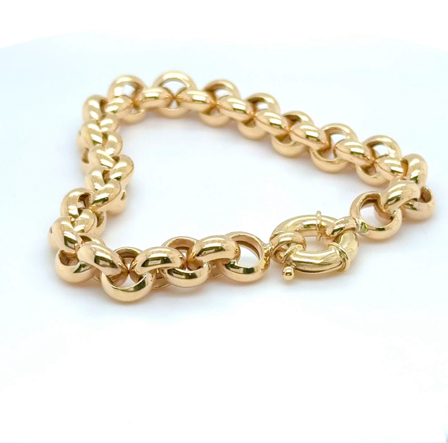 Modernes Erbsketten Armband in 14 Karat Gelbgold mit großen Federring