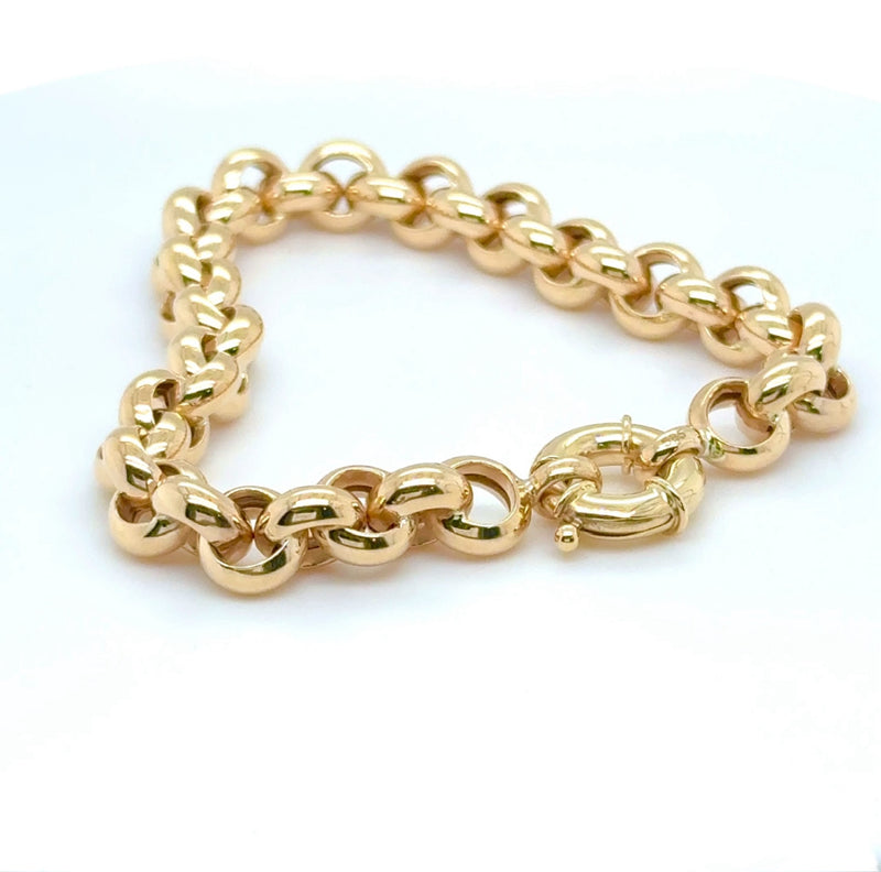 Modernes Erbsketten Armband in 14 Karat Gelbgold mit großen Federring