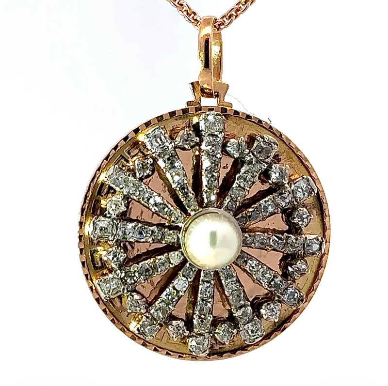 Besonderer Vintage-Anhänger in 18 Karat Roségold mit Diamanten & Perle