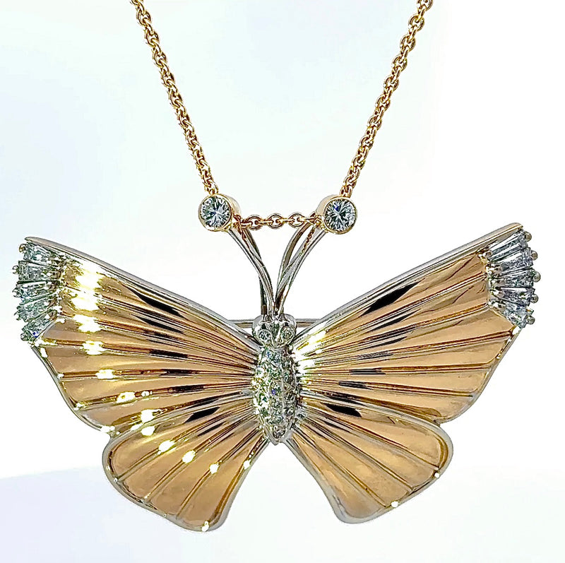 Schmetterling-Anhänger in 14 Karat Gelb- & Weißgold mit Diamanten & Brillanten