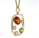 Ausgefallener Peridot / Citrin Anhänger in 14 Karat Gelbgold mit großen Diamanten