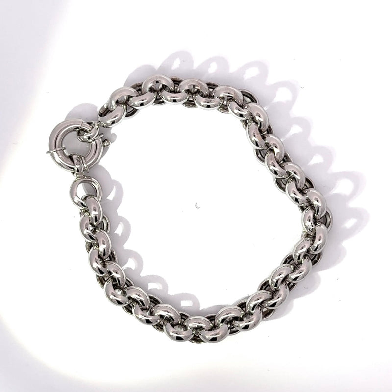 Modernes Erbsketten-Armband in 14 Karat Weißgold mit großem Federring