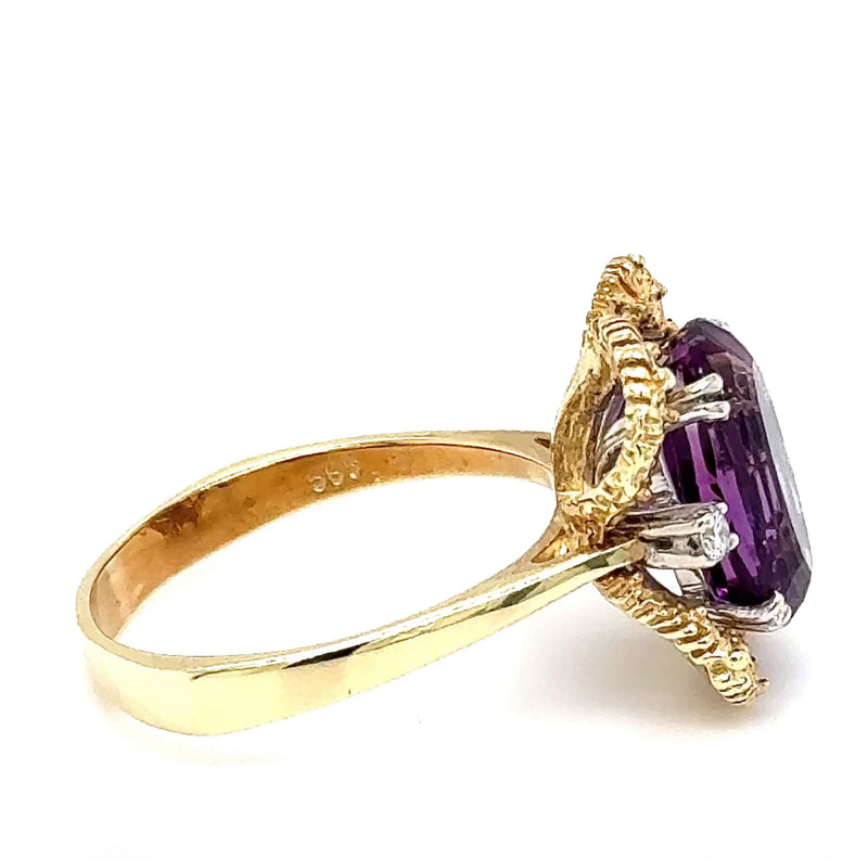 Handgefertigter Amethyst Ring in 14 Karat Gelb -& Weißgold mit Brillanten