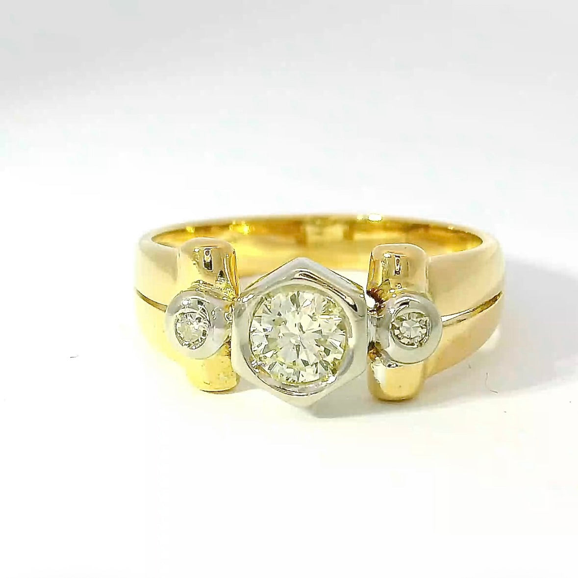 Eleganter Bicolor-Ring in 18 Karat Gold mit großem Brillant & Diamanten
