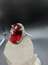 Beeindruckender Ring & Anhänger in 14 Karat Weißgold mit Rubellit & Brillanten