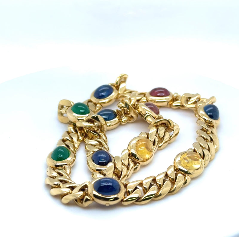 Einmaliges Collier / Armband in 18 Karat Gelbgold mit Saphiren & Smaragden