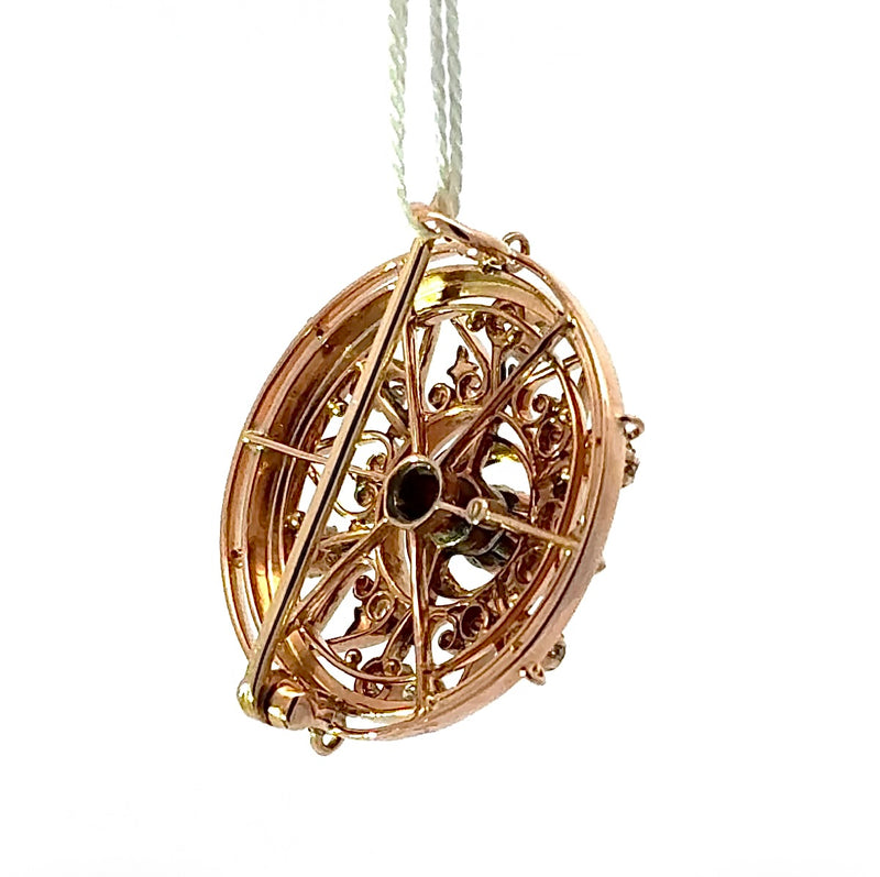 Antike Jugendstil Brosche in 14 Karat Roségold mit Altschliff-Diamanten