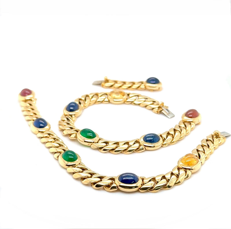 Einmaliges Collier / Armband in 18 Karat Gelbgold mit Saphiren & Smaragden