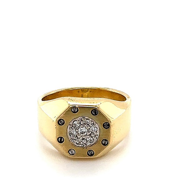 Robuster Unisex Ring in 18 Karat Gold mit Schrauben-Optik und Brillanten