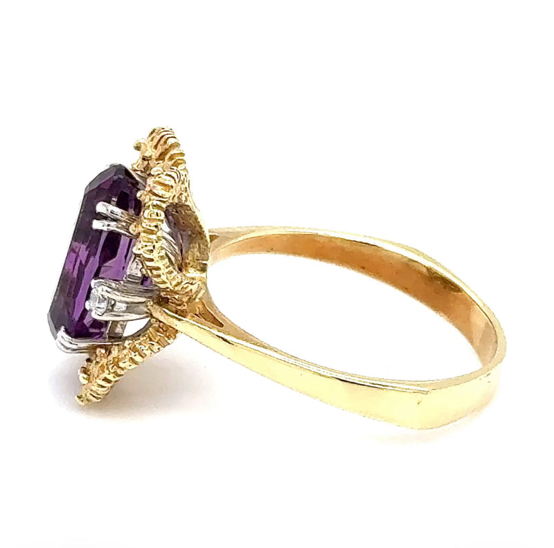 Handgefertigter Amethyst Ring in 14 Karat Gelb -& Weißgold mit Brillanten