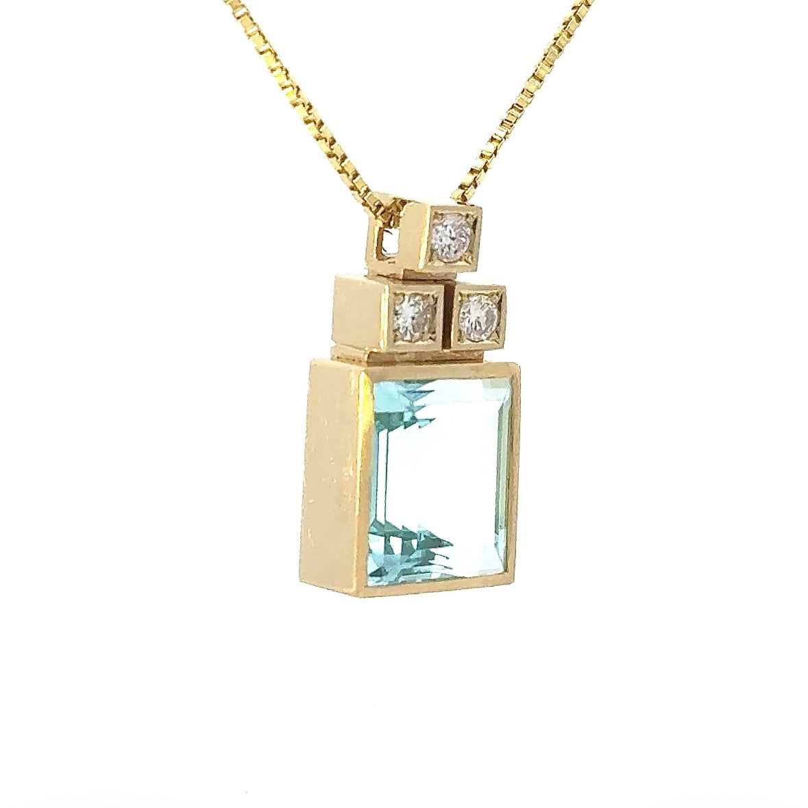 Handmade Pendant in 14 Karat Yellow Gold with Aquamarine & Brilliants