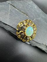 Handgefertigter Anhänger & Brosche in 18 Karat Gelbgold mit australischem Opal & Diamanten
