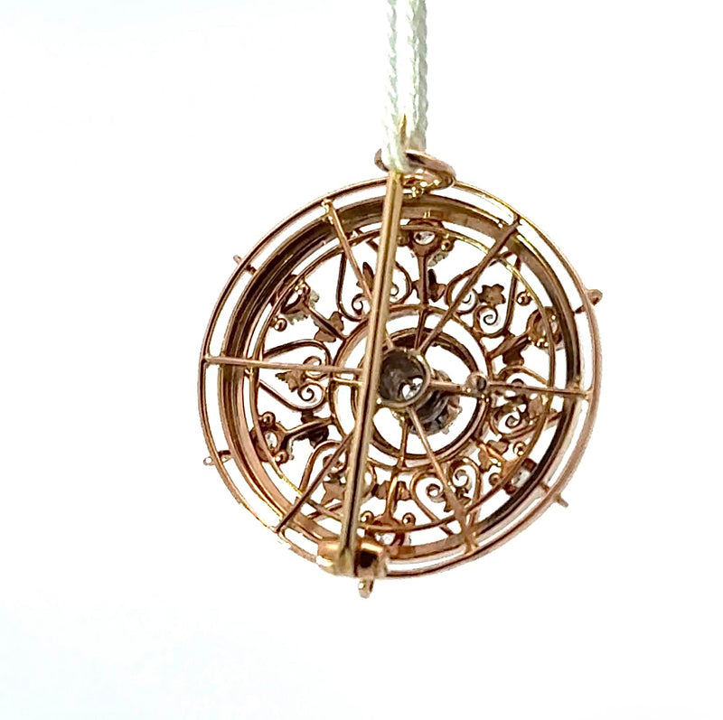 Antike Jugendstil Brosche in 14 Karat Roségold mit Altschliff-Diamanten