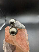 Eleganter Toi-et-Moi-Ring in 14 Karat Weißgold mit Tahiti-Perlen und Diamanten