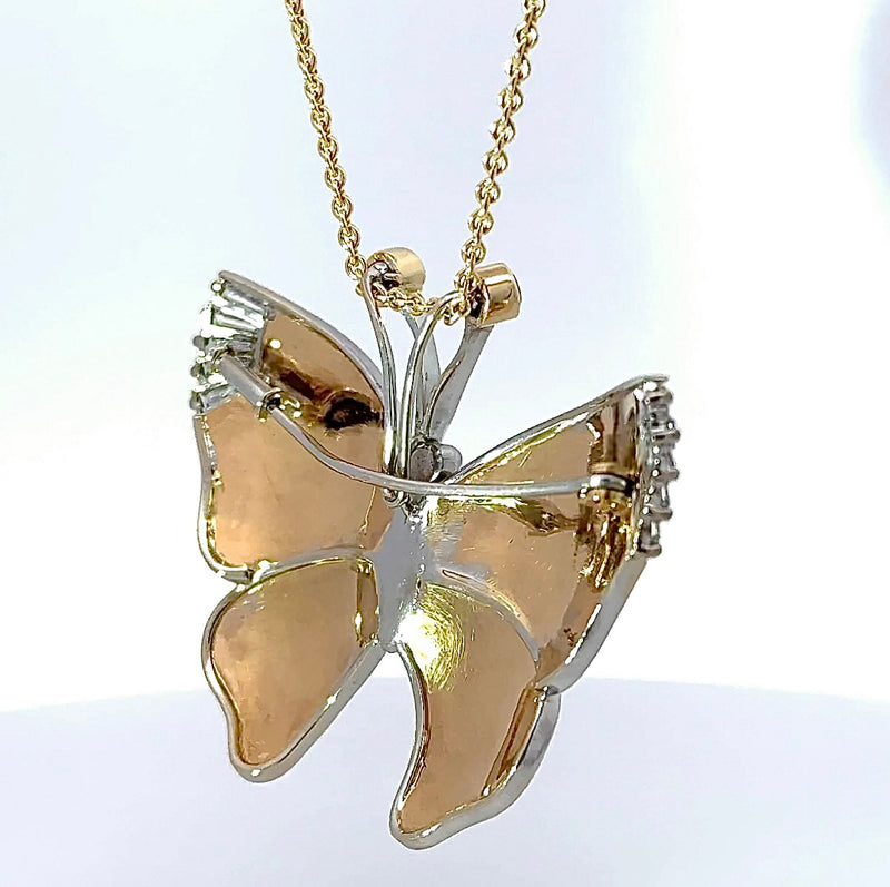 Schmetterling-Anhänger in 14 Karat Gelb- & Weißgold mit Diamanten & Brillanten