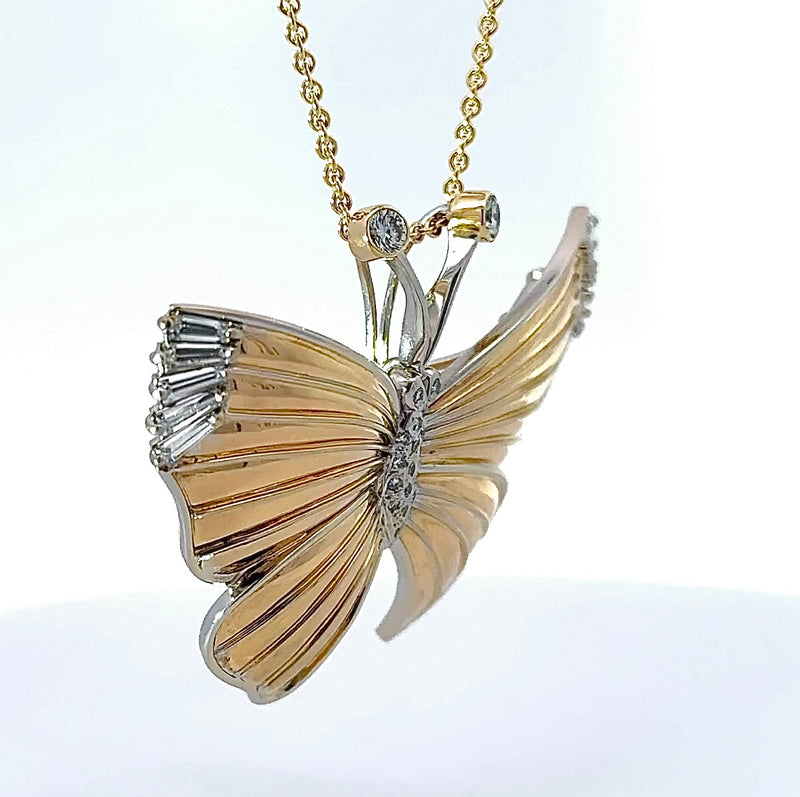 Schmetterling-Anhänger in 14 Karat Gelb- & Weißgold mit Diamanten & Brillanten