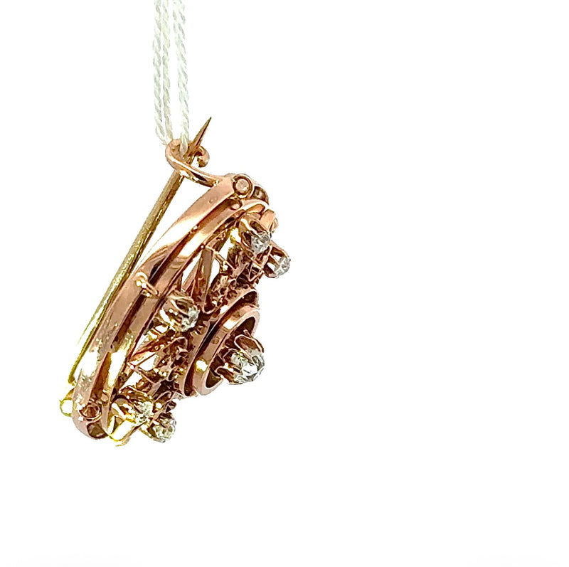Antike Jugendstil Brosche in 14 Karat Roségold mit Altschliff-Diamanten
