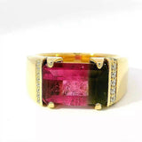 Beeindruckender Ring in 14 Karat Gelbgold mit Bicolor-Turmalin & Brillanten